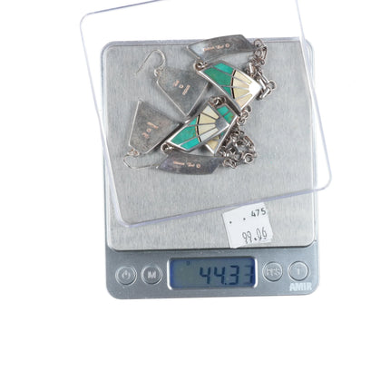 Teme Southwestern sterling silver turquoise/mother of pearl necklace/earrings