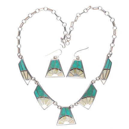 Teme Southwestern sterling silver turquoise/mother of pearl necklace/earrings