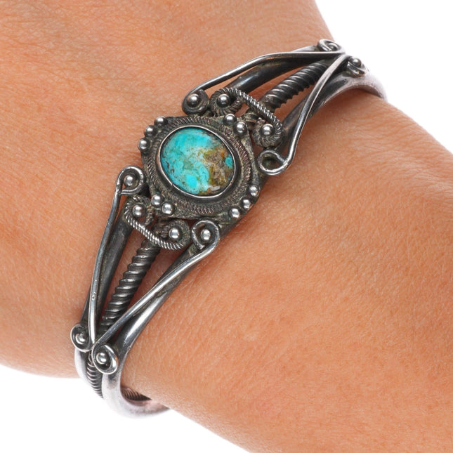 6.1" c1930's Navajo sterling silver twisted wire cuff bracelet with turquoise