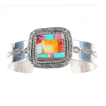 7" Osavio Crespin Santo Domingo sterling silver intarsia inlay cuff bracelet