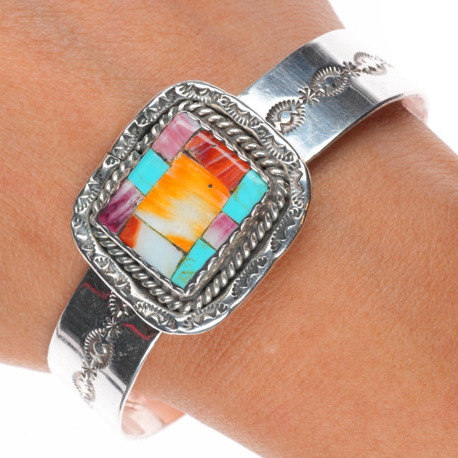 7" Osavio Crespin Santo Domingo sterling silver intarsia inlay cuff bracelet