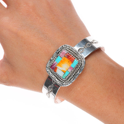 7" Osavio Crespin Santo Domingo sterling silver intarsia inlay cuff bracelet