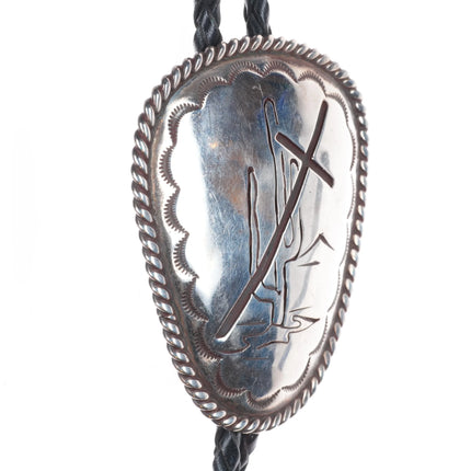 Big Vintage Navajo sterling silver saguaro cactus/cross bolo tie