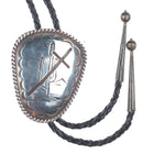 Big Vintage Navajo sterling silver saguaro cactus/cross bolo tie