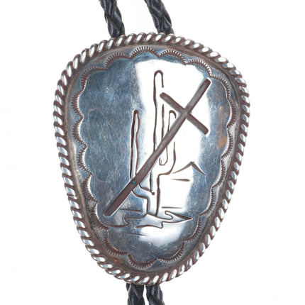 Big Vintage Navajo sterling silver saguaro cactus/cross bolo tie