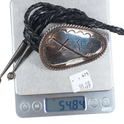 Big Vintage Navajo sterling silver saguaro cactus/cross bolo tie