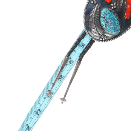 Big c1960 c-31 Navajo sterling silver spiderweb turquoise/coral bolo tie