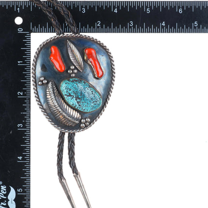 Big c1960 c-31 Navajo sterling silver spiderweb turquoise/coral bolo tie