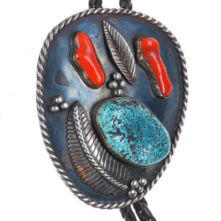 Big c1960 c-31 Navajo sterling silver spiderweb turquoise/coral bolo tie
