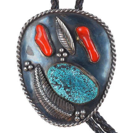 Big c1960 c-31 Navajo sterling silver spiderweb turquoise/coral bolo tie