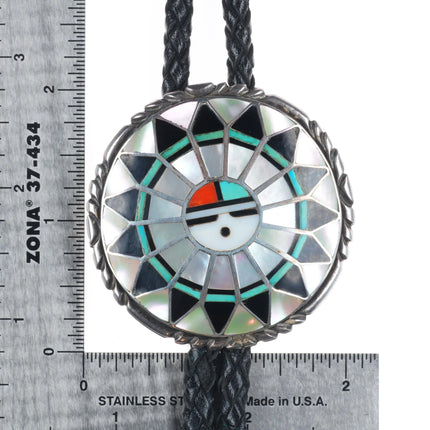 RLK Zuni Ralph and Lillie Kallestewa vintage sterling silver sunface bolo tie