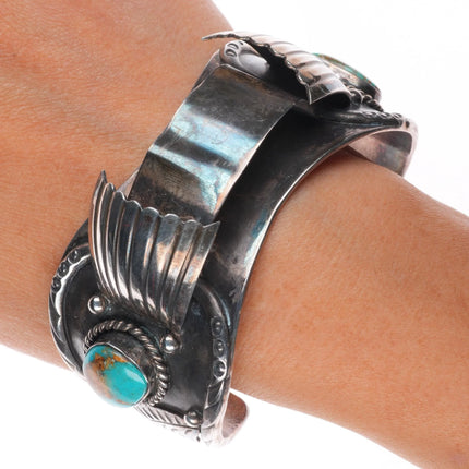 7.1" Unused 1970's Vintage sterling silver and turquoise watch cuff bracelet
