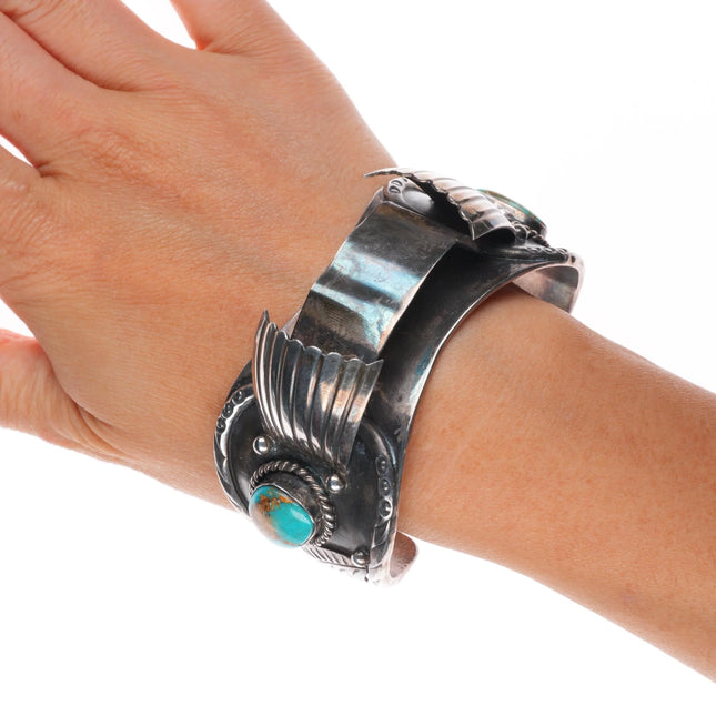 7.1" Unused 1970's Vintage sterling silver and turquoise watch cuff bracelet