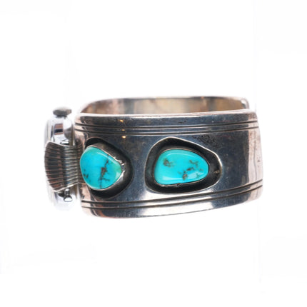 6.3" Harry Morgan Navajo Modernist sterling silver shadowbox watch cuff bracelet