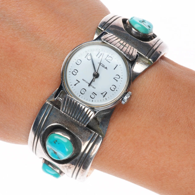 6.3" Harry Morgan Navajo Modernist sterling silver shadowbox watch cuff bracelet