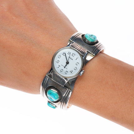 6.3" Harry Morgan Navajo Modernist sterling silver shadowbox watch cuff bracelet