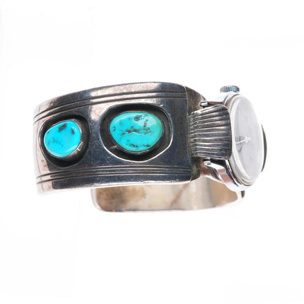 6.3" Harry Morgan Navajo Modernist sterling silver shadowbox watch cuff bracelet