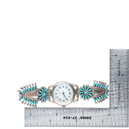 6.6" Vincent & Socorro Johnson Zuni sterling silver needlepoint turquoise watch