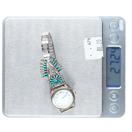 6.6" Vincent & Socorro Johnson Zuni sterling silver needlepoint turquoise watch