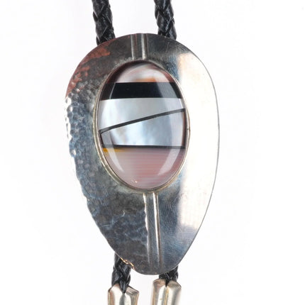 Vintage southwestern sterling silver shell, onyx inlay modernist bolo tie