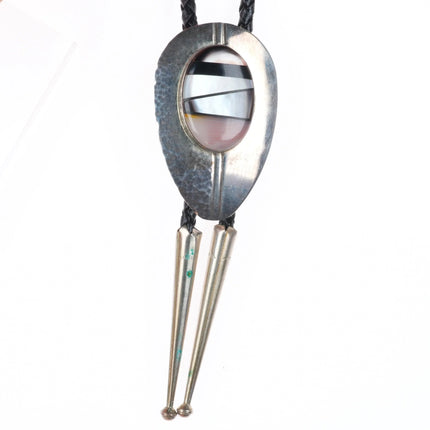 Vintage southwestern sterling silver shell, onyx inlay modernist bolo tie