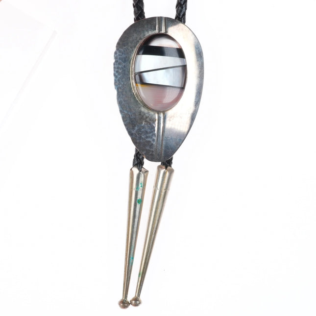 Vintage southwestern sterling silver shell, onyx inlay modernist bolo tie