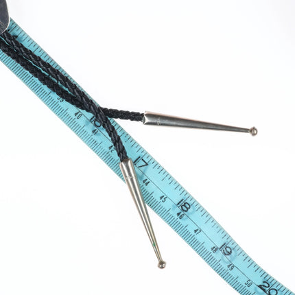 Vintage southwestern sterling silver shell, onyx inlay modernist bolo tie