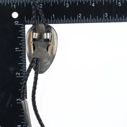 Vintage southwestern sterling silver shell, onyx inlay modernist bolo tie