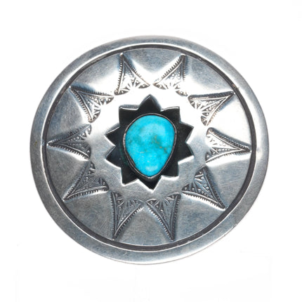 Big Vintage Navajo sterling silver shadowbox pin/brooch with turquoise