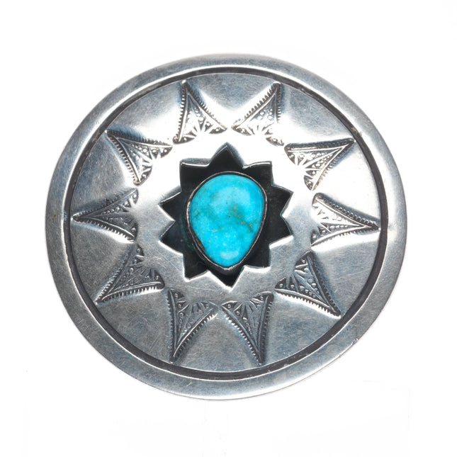 Big Vintage Navajo sterling silver shadowbox pin/brooch with turquoise