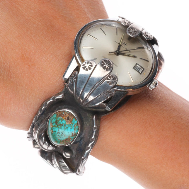 6.4" Vintage Navajo sterling silver watch cuff bracelet Hamilton Automatic