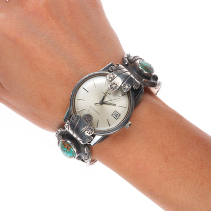 6.4" Vintage Navajo sterling silver watch cuff bracelet Hamilton Automatic