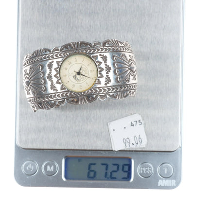 6.65" B Soce Navajo sterling silver heavy stamped watch cuff bracelet
