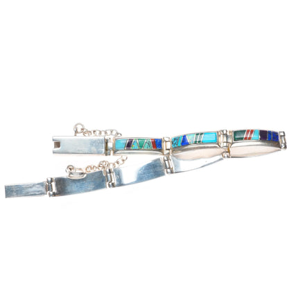 6.5" L Watson Navajo TSF sterling silver multi-stone inlay link bracelet