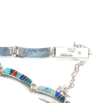6.5" L Watson Navajo TSF sterling silver multi-stone inlay link bracelet