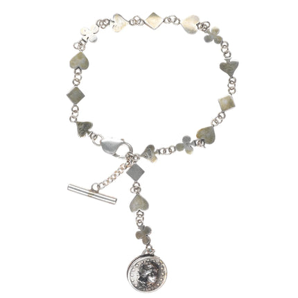 Vintage WK Coin silver watch fob anklet/choker necklace card symbols