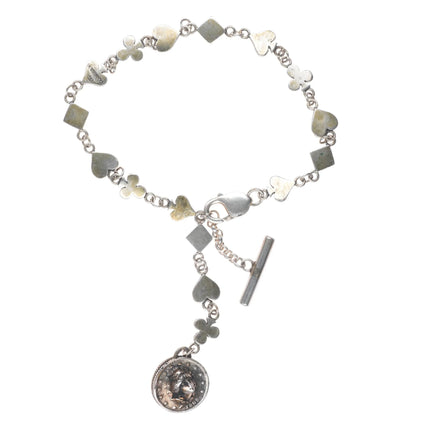 Vintage WK Coin silver watch fob anklet/choker necklace card symbols