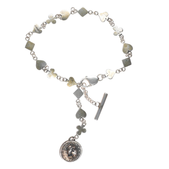 Vintage WK Coin sterling silver watch fob anklet/choker necklace card symbols