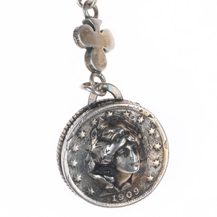 Vintage WK Coin silver watch fob anklet/choker necklace card symbols