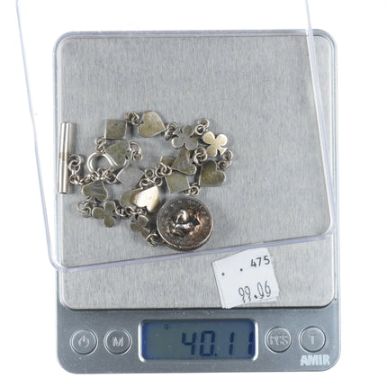 Vintage WK Coin silver watch fob anklet/choker necklace card symbols