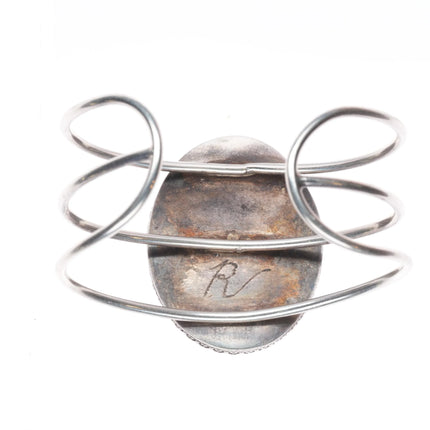 6" c1940 Zuni sterling silver spiny oyster/turquoise channel inlay cuff bracelet