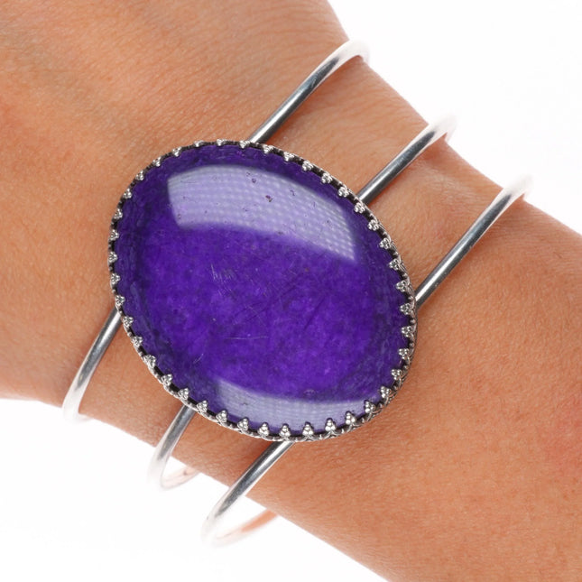 6" c1940 Zuni sterling silver spiny oyster/turquoise channel inlay cuff bracelet