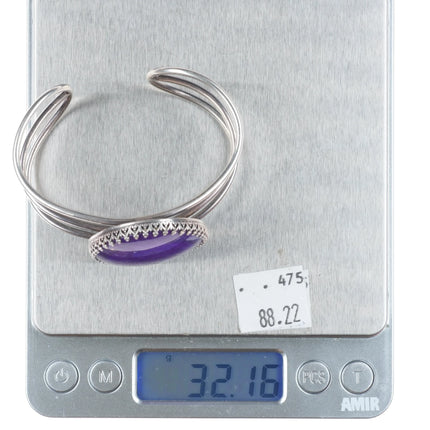 6" c1940 Zuni sterling silver spiny oyster/turquoise channel inlay cuff bracelet