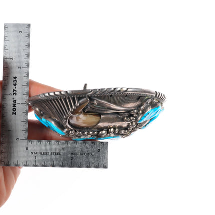 Huge Delbert Chatter Navajo sterling silver turquoise belt buckle Vintage