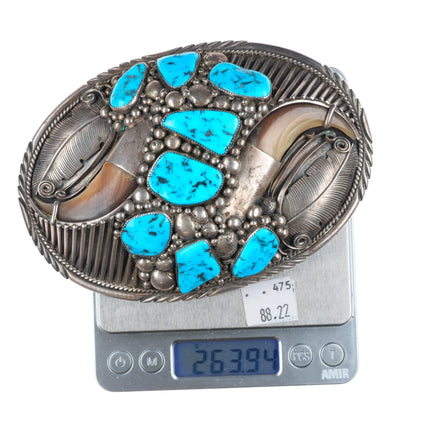 Huge Delbert Chatter Navajo sterling silver turquoise belt buckle Vintage