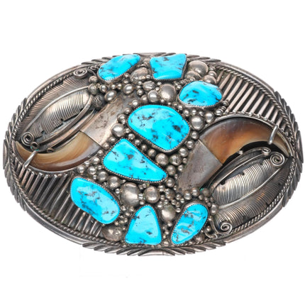Huge Delbert Chatter Navajo sterling silver turquoise belt buckle Vintage