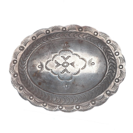 big c1950's Navajo hand stamped sterling silver concho belt buckle