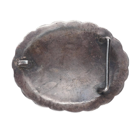 big c1950's Navajo hand stamped sterling silver concho belt buckle