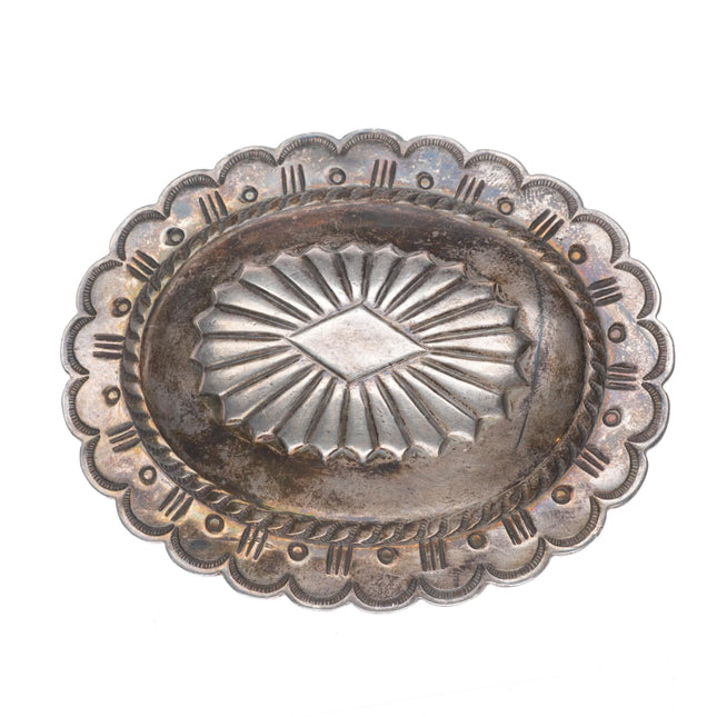 c1950's Navajo sterling silver hand stamped concho belt buckle