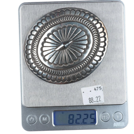 Arnold Maloney Navajo vintage deep stamped sterling silver concho belt buckle